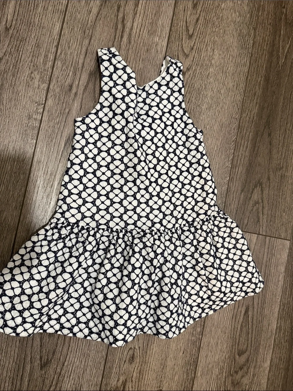 Janie & Jack girls Navy and White Patterned Sleeveless Peplum Dress 3